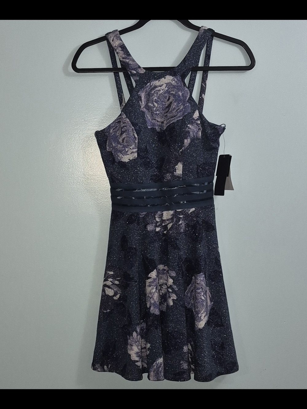 City Studio Womens Floral Glitter Halter Dress